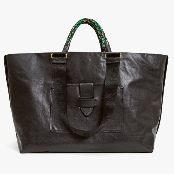 Clare V Black Leather Tote with Green Accents - Picture 1 of 5